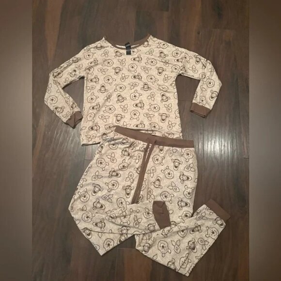 DISNEY Winnie The Pooh Tigger Piglet Stretch 2 Piece Pajama PJ Set L Lounge - Picture 2 of 11